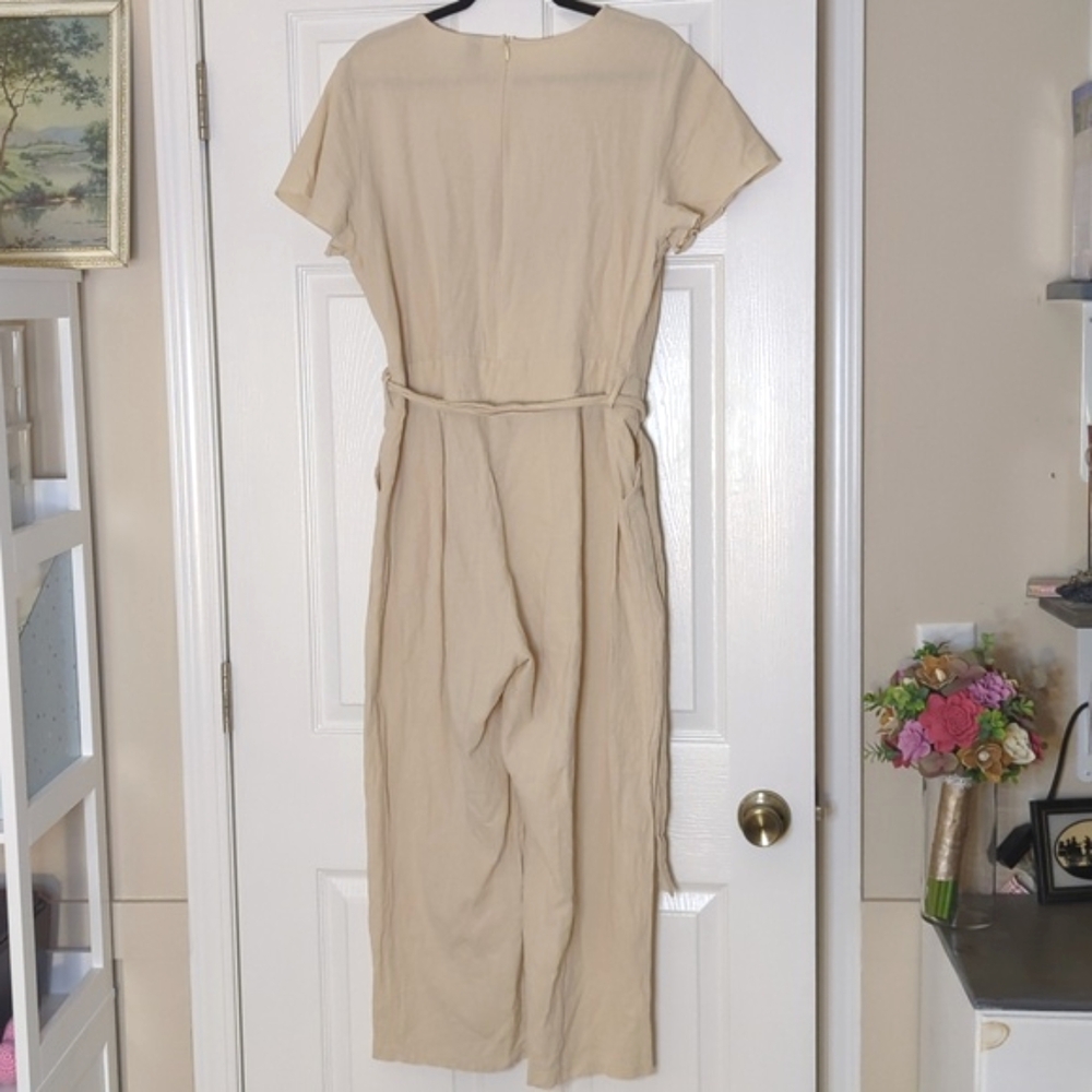 Emery Rose Cotton Cream Jumpsuit - Women's Size XL Lightweight Short Sleeve - Picture 3 of 14